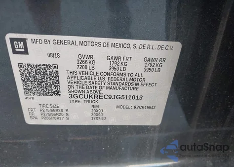 2018 Chevrolet Silverado 1500 2Lt z USA, uszkodzony, nr VIN 3GCUKREC9JG511013